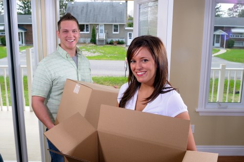 Packed boxes and furniture prepared for student removals in Sutton