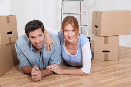 Reusable household items set aside for charity donation during a move