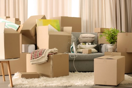 Packed boxes and home contents ready for flat removals in Sutton